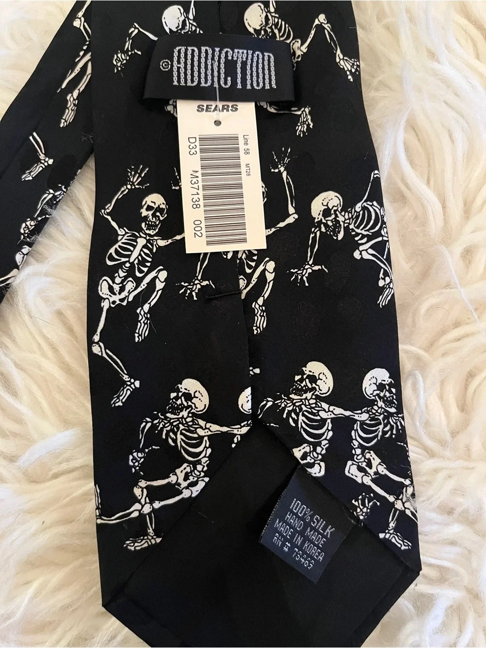 Addiction Silk Black Tie with White Dancing Skeletons - Vintage